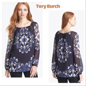 Tory Burch ‘Lisa' Print Silk Blouse Sz10
